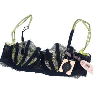 NWT Victoria’s Secret Designer Collection Bra – Black Lace & Neon‎ Floral, 32C